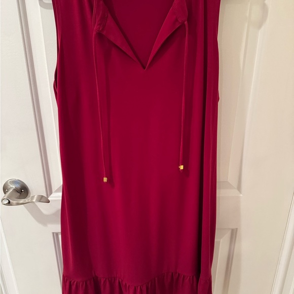 Michael Kors red sleeveless dress with ruffled hem and relaxed fit. Size XL - Picture 5 of 6